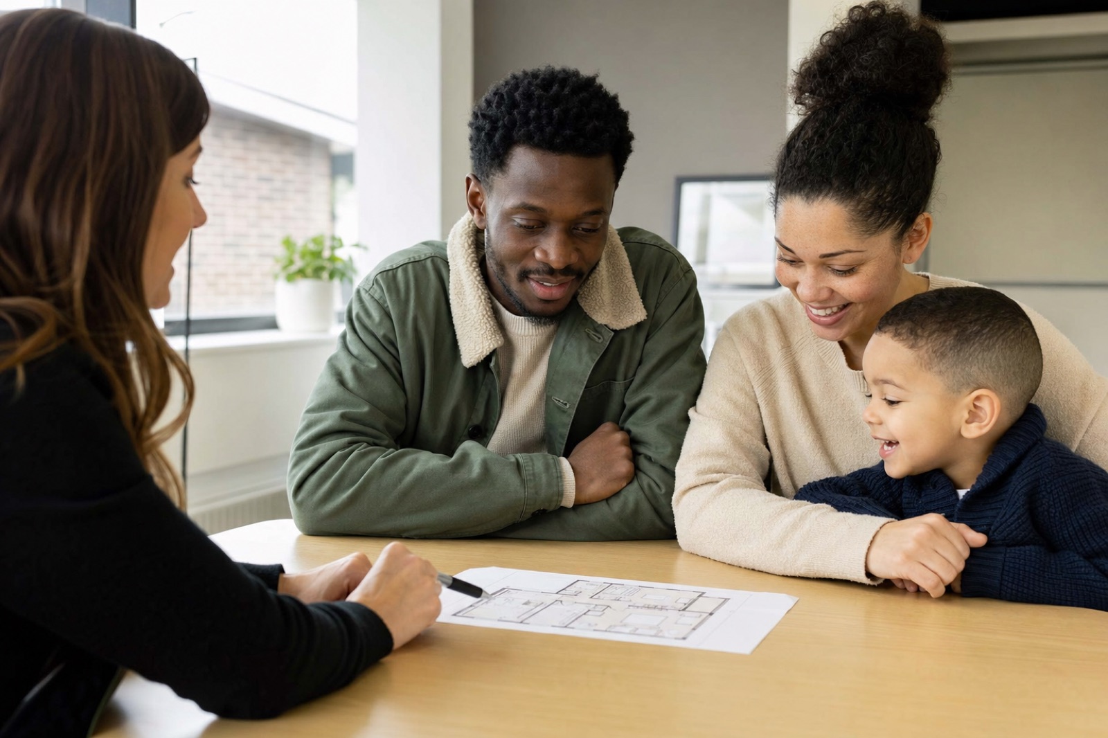 A family discussing a housing plan with an adviser
